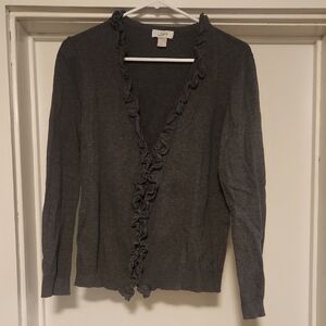 LOFT Women's Gray Ruffle Sweater